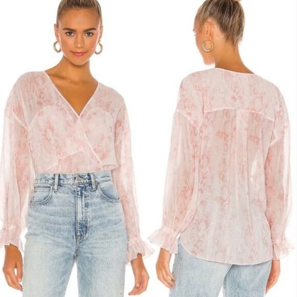 All Saints Womens Penny Masala Top 4 Pink Floral Snake Print Wrap Surplice Sheer - Picture 2 of 10